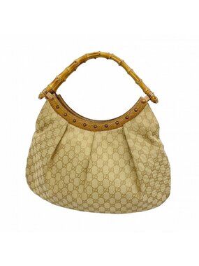 Gucci Handbag GG Canvas Bamboo Beige Light Brown Gold
